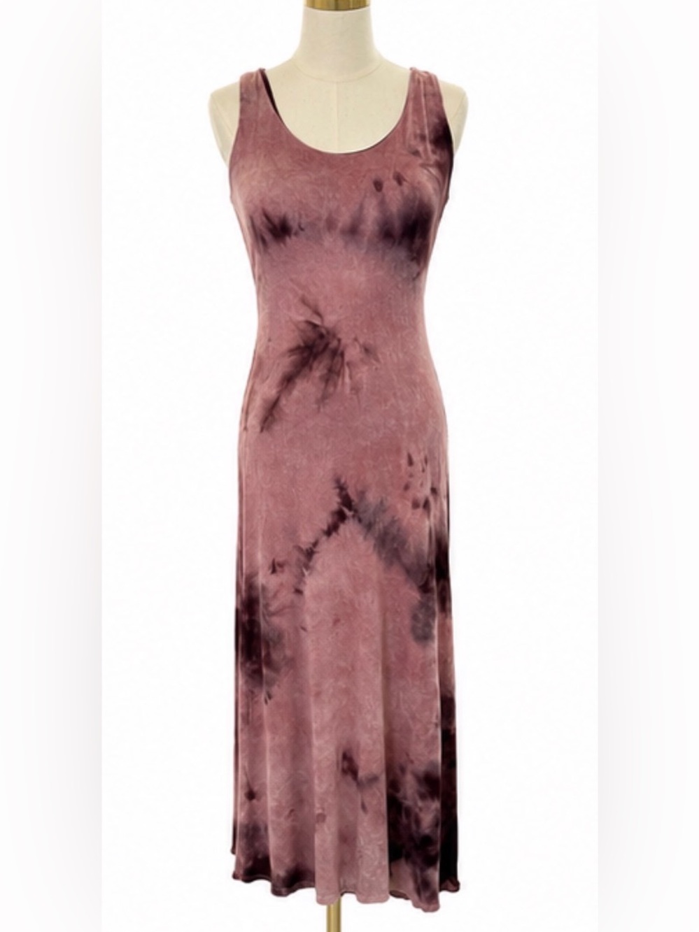 See You Monday Tie Dye Racerback Maxi Dress Mauve Brown Stretch Size Large